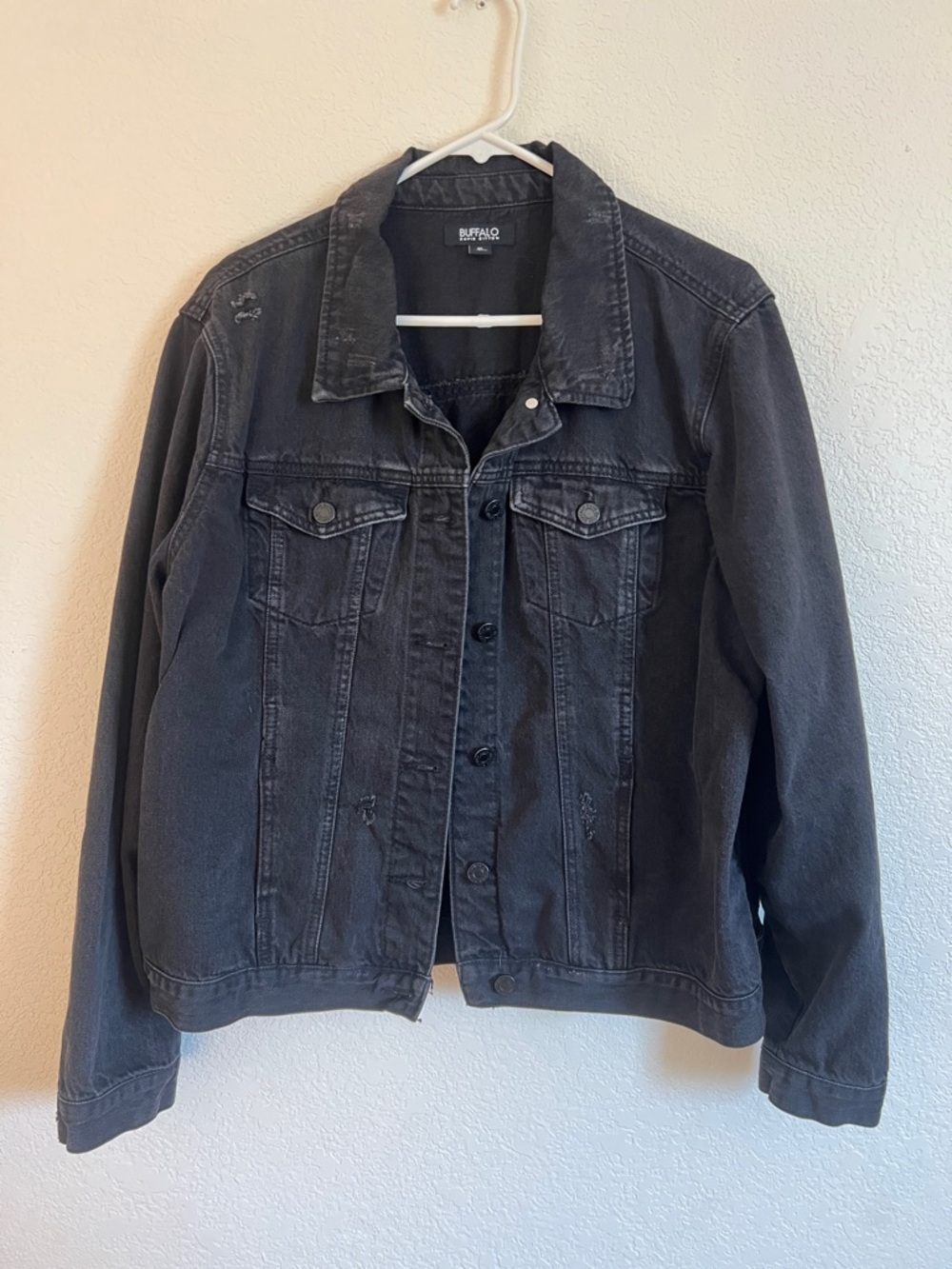 Buffalo David Bitton Black Denim Distressed Trucker Jacket